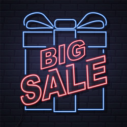 neon sign big sale open on brick wall background vector