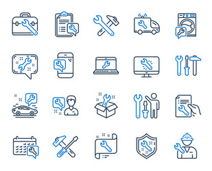 repair line icons set hammer screwdriver vector