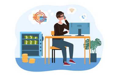 swindler work at computer stealing personal data vector image