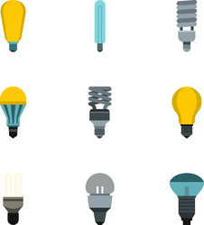 types of lamps icons set flat style vector