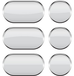 white glass buttons with chrome frame 3d icons vector