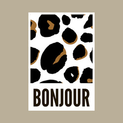 Decorative bonjour hello slogan text with leopard vector