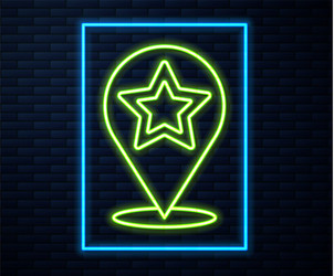 glowing neon line map pointer with star icon vector image