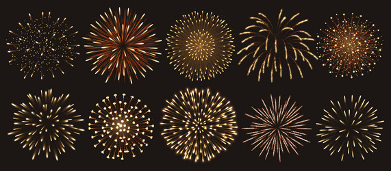 golden fireworks exploding lights realistic color vector image