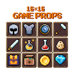 set 8-bit pixel graphics icons isolated vector image
