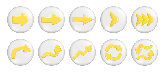 set of realistic 3d yellow arrows on round button vector image