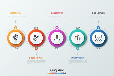 Horizontal timeline with 5 circular elements vector