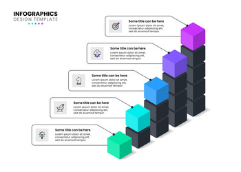 infographic template chart with cubes and 5 steps vector