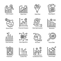 latest collection of data analytics line icons vector image
