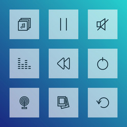multimedia icons line style set with pause replay vector image
