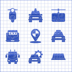set map pointer with taxi car service vector image