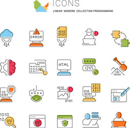 set line icons programming vector image