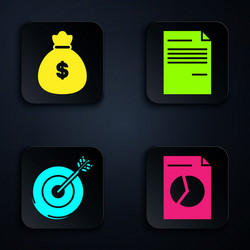 set document with graph chart money bag target vector image