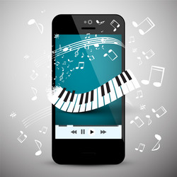 music app on mobile phone with keyboard and notes vector