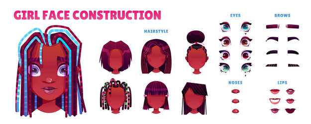 Black woman face construction avatar constructor vector