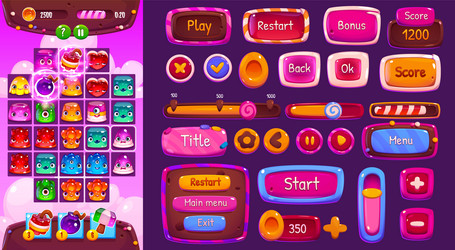 Candy Match Game UI Interface vector image