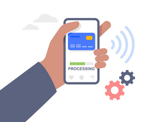 Hand holding mobile with online card payment vector