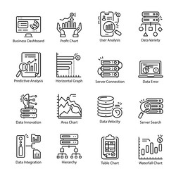 latest collection of data metrics line icons vector image