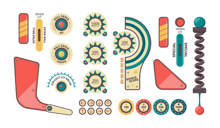 pinball elements buttons coins plunger decorative vector