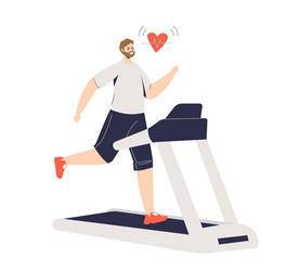 Man running on treadmill and measuring pulse vector