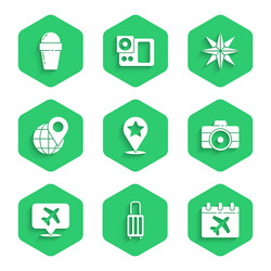 set map pointer with star suitcase calendar vector image