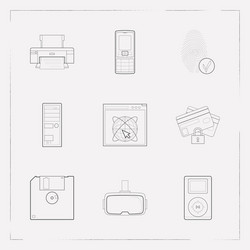 set of tech icons line style symbols with 3d vector image