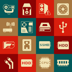 set ram random access memory hard disk drive hdd vector image