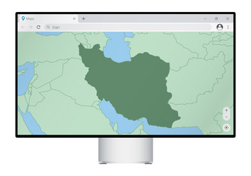 Computer monitor with map of iran in browser vector