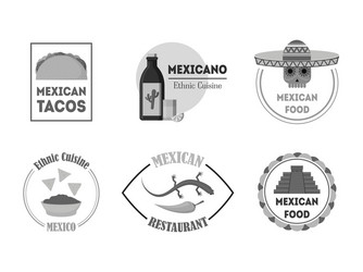 cartoon silhouette black mexican food badges Vector Image