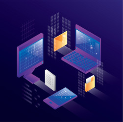 computers with data center icons vector image