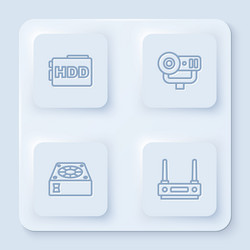 set line hard disk drive hdd web camera computer vector image