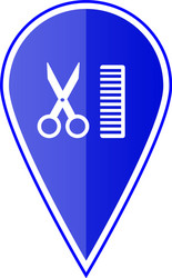 Blue map pointer with scissors and comb vector