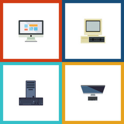flat icon laptop set of processor computer pc vector image