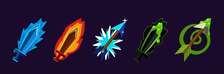 mobile game assets with sword and arrow set vector image