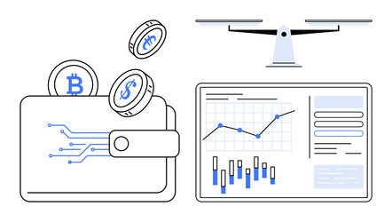 digital wallet with cryptocurrency coins analysis vector image
