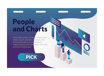 People and charts with templates pick button vector