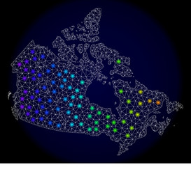 Polygonal 2d mesh map of canada with colorful vector