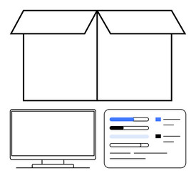 open cardboard box with computer monitor vector image
