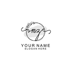 minimalist floral circle logo with mz initials Vector Image