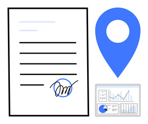 document with signature location pin and data vector image