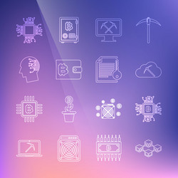 set line blockchain technology cpu mining farm vector image