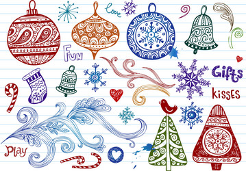 christmas doodles vector