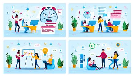 Digital startup office life concepts set vector