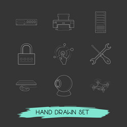 Set of tech icons line style symbols with access vector