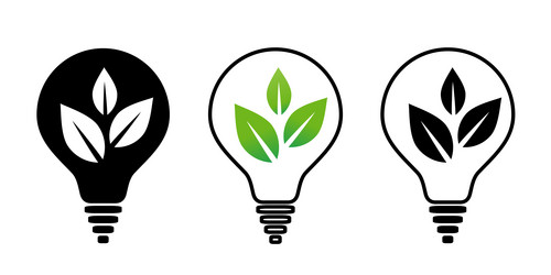 Light bulb with green leaf icon electrical Vector Image