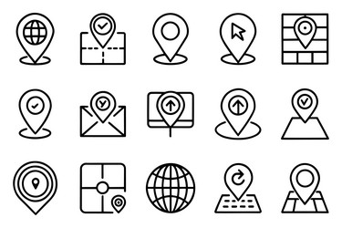 pin with map icon set editable stroke outline vector image