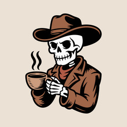 cowboy skeleton drinking coffee Vector Image