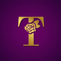 Gold letter with rose flower for fashion logo vector