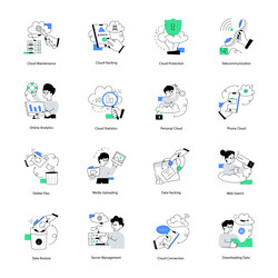 bundle of stylish digital computing flat vector image