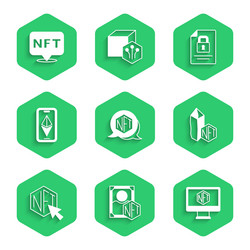 set nft digital crypto art monitor with store app vector image